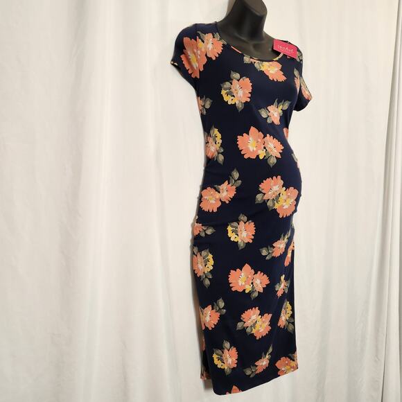 ISABEL by INGRID & ISABEL Navy Peach Cottagecore Maternity Dress Small S NEW - Picture 1 of 11